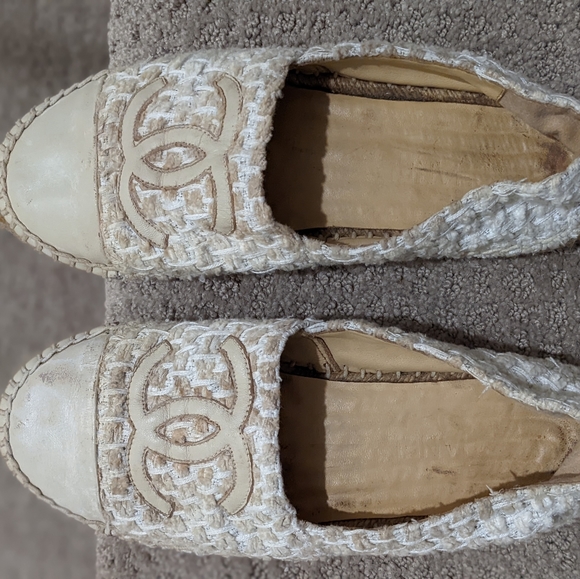 CHANEL ESPADRILLE 37 TWEED PATENT LEATHER CAP TOE FLATS - Picture 7 of 7
